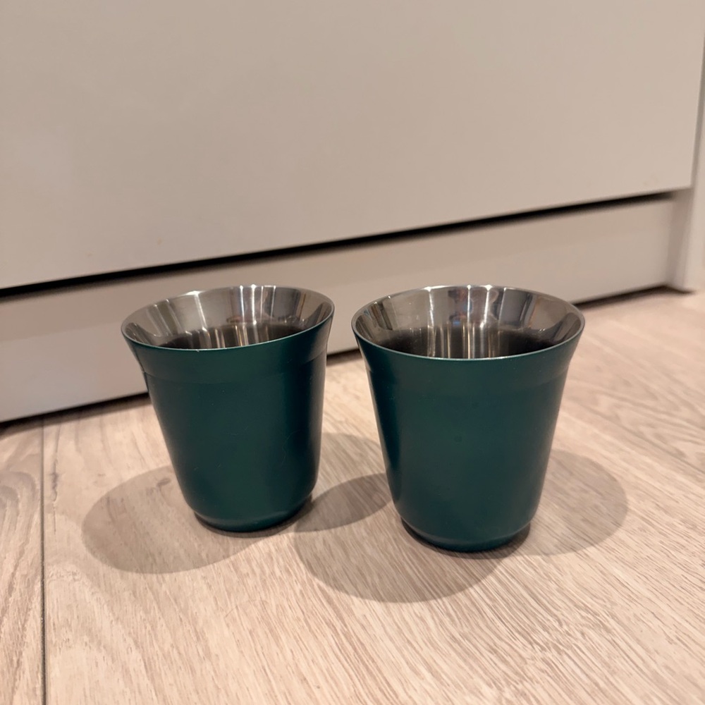 Set of 2 Stainless Steel Tumblers from Nespresso - Forest Green Exterior